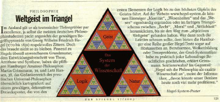der Artikel im Spiegel 17/2003 zu Hegel-system.de (JPG, 55 KB)